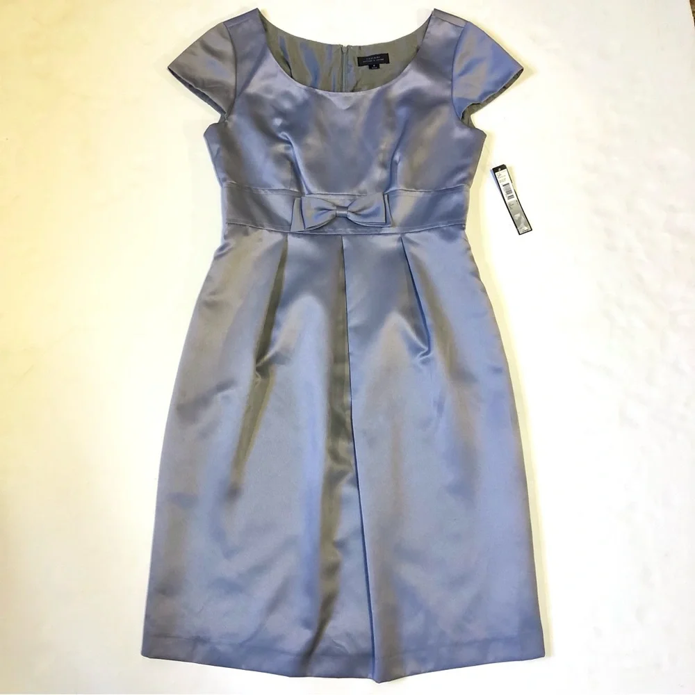 NWT Tahari Pewter Grey Paula Satin Dress 8 - Picture 3 of 15